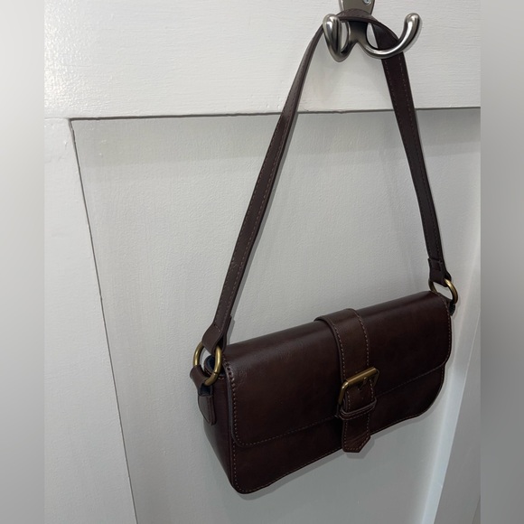 Brandy Melville Brown Buckle Shoulder Bag Purse Women's Faux Leather - Picture 5 of 9